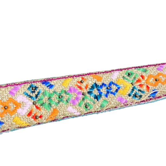 Lucky Brand Jute Embroidered Floral Belt Solid brass buckle Size XS - Picture 2 of 5